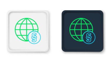 Line International hukuk simgesi beyaz arkaplanda izole edildi. Küresel hukuk logosu. Hukuki yargı dünyası. Renkli taslak konsepti. Vektör.