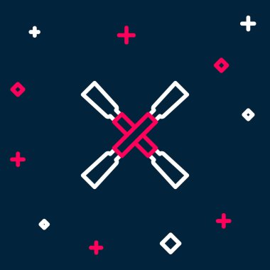 Kürekler veya kürekler mavi arka planda izole edilmiş bir tekne simgesi. Renkli taslak konsepti. Vektör.