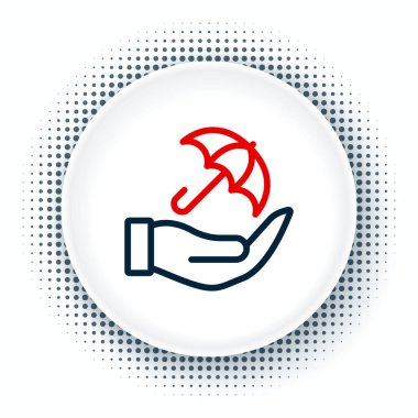 Çizgi Şemsiyesi 'nin el simgesi beyaz arkaplanda izole edildi. Sigorta konsepti. Su geçirmez ikon. Koruma, güvenlik, güvenlik kavramı. Renkli taslak konsepti. Vektör.