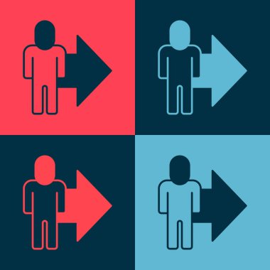 İdari simgelerden oluşan bir ekibin pop sanat lideri renk arkaplanından izole edilmiş. Vektör.