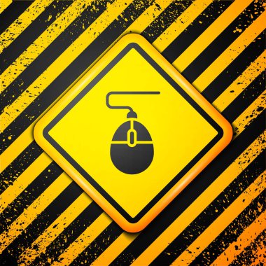 Black Computer mouse gaming icon isolated on yellow background. Optical with wheel symbol. Warning sign. Vector.