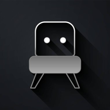 Siyah arkaplanda izole edilmiş gümüş Kol Koltuğu simgesi. Uzun gölge tarzı. Vektör.