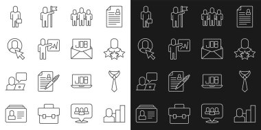 Set line Productive human Tie Project team base Leader of of executives Worker Businessman and Search job icon. Vector.