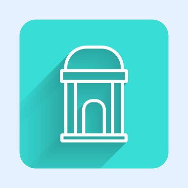 Beyaz çizgi Eski lahit simgesi uzun gölgeli izole edilmiş. Mezarlık sembolü. Merhumun gömülmesi için mezarlık ya da mezarlık. Yeşil kare düğmesi. Vektör.