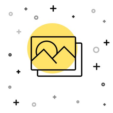 Siyah çizgi Resim çerçeve simgesi beyaz arkaplanda izole edildi. Vintage boş fotoğraf çerçevesi. Rastgele dinamik şekiller. Vektör.