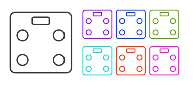 Black line Smart bathroom scales icon isolated on white background. Weight measure equipment. Internet of things concept with wireless connection. Set icons colorful. Vector.