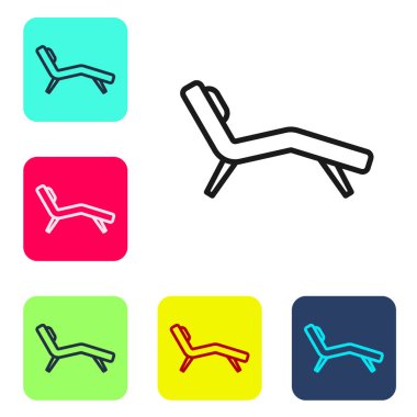 Siyah renkli Armchair simgesi beyaz arkaplanda izole edildi. Renkli kare düğmelerle simgeleri ayarla. Vektör.