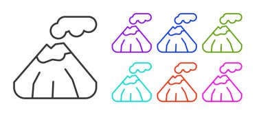 Black line Volcano icon isolated on white background. Set icons colorful. Vector.