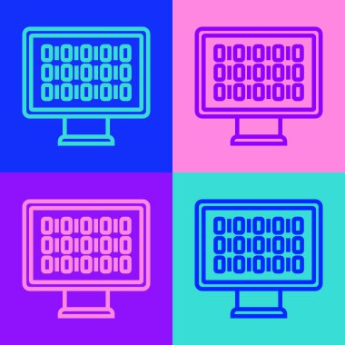 Pop art satırı ikili kod simgesi renk arkaplanında izole edildi. Vektör.