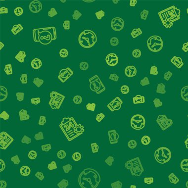 Set line Mobile phone with question, Checklist 24 hours service and Telephone support on seamless pattern. Vector.