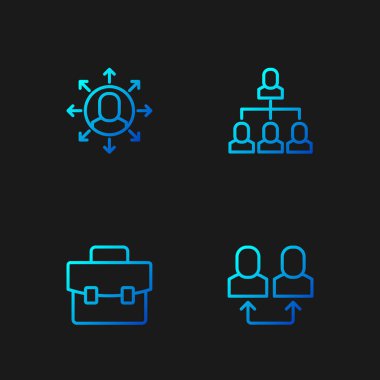 Set line Exchange work Briefcase Multitasking manager working and Employee hierarchy. Gradient color icons. Vector.