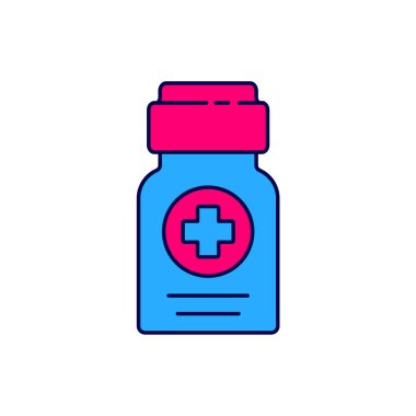 Filled outline Medicine bottle icon isolated on white background. Bottle pill sign. Pharmacy design. Vector.