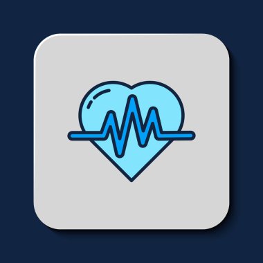 Doldurulmuş kalp atış hızı simgesi mavi arkaplanda izole edildi. Kalp atışı işareti. Kalp atışı ikonu. Kardiyogram simgesi. Vektör.