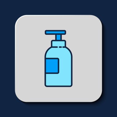 Filled outline Hand sanitizer bottle icon isolated on blue background. Disinfection concept. Washing gel. Alcohol bottle for hygiene. Vector.