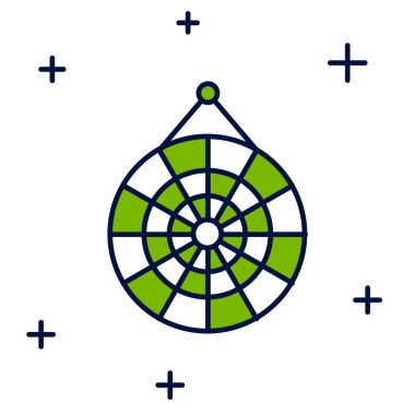 Beyaz arkaplanda izole edilmiş klasik dart tahtası ve ok simgesi. Dartboard işareti. Oyun konsepti. Vektör.