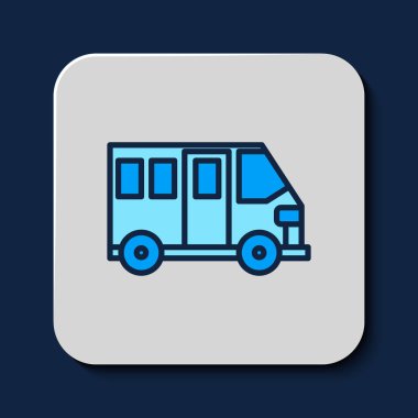 Filled outline School Bus icon isolated on blue background. Public transportation symbol. Vector.