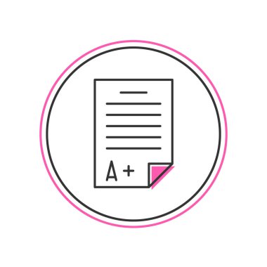 Sınav kağıdında beyaz arkaplanda A + dereceli simge izole edildi. Sınav kağıdı, sınav ya da araştırma konsepti. Sınav ya da sınav. Vektör.