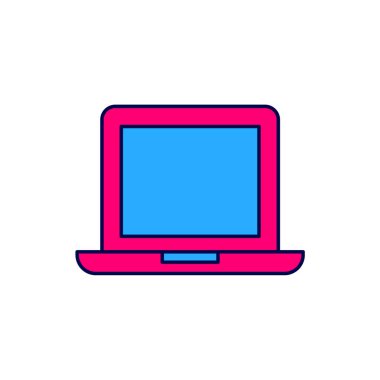 Doldurulmuş dizüstü bilgisayar simgesi beyaz arkaplanda izole edildi. Boş ekran işaretli bilgisayar defteri. Vektör.