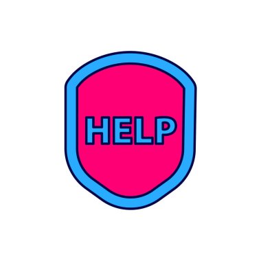 Filled outline Shield with text Help icon isolated on white background. Guard sign. Security, safety, protection, privacy concept. Vector.