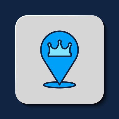 Doldurulmuş konum kral tacı simgesi mavi arka planda izole edildi. Vektör.