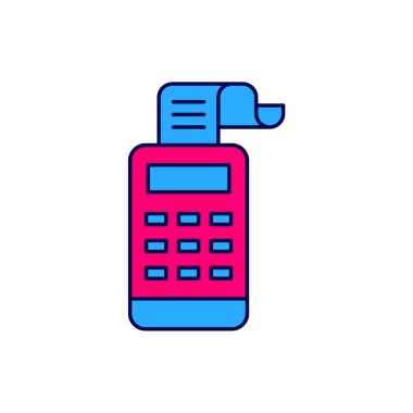 Beyaz arka planda izole edilmiş bir çek simgesiyle ana hatları doldurulmuş. Kasiyer tabelası. Tabut sembolü. Vektör.