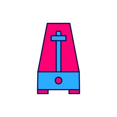 Beyaz arkaplanda izole edilmiş hareket simgesi olarak sarkacı olan Klasik Metronom ana hatlarıyla dolduruldu. Müzik ve ritim mekanizması. Vektör.