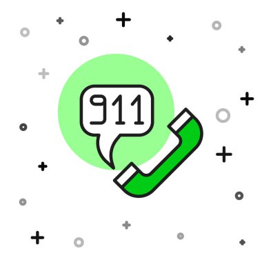 Beyaz arka planda izole edilmiş 911 ikonuyla dolu bir telefon hattı. Polis, ambulans, itfaiye, çağrı, telefon. Vektör.