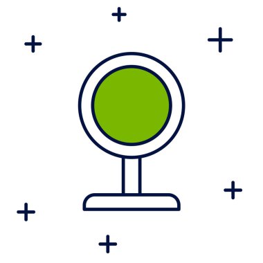 Doldurulmuş yuvarlak makyaj aynası ikonu beyaz arkaplanda izole edilmiş. Vektör.