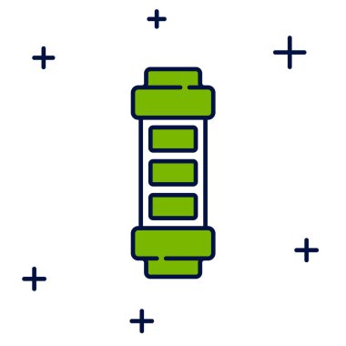Doldurulmuş Batarya şarj seviyesi göstergesi simgesi beyaz arkaplanda izole edildi. Vektör.