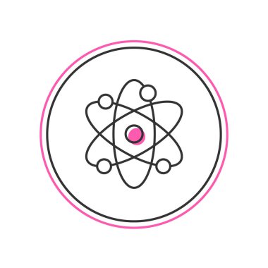 Doldurulmuş Atom simgesi beyaz arkaplanda izole edildi. Bilimin, eğitimin, nükleer fiziğin, bilimsel araştırmaların sembolü. Vektör.