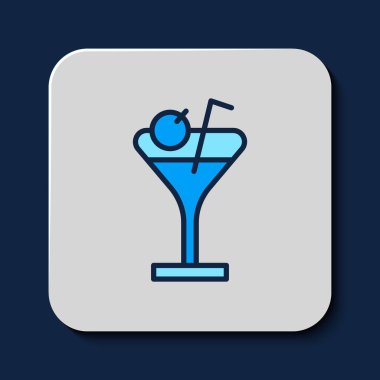 Filled outline Martini glass icon isolated on blue background. Cocktail icon. Wine glass icon. Vector.