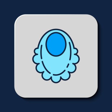 Filled outline Baby bib icon isolated on blue background. Vector.