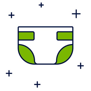 Doldurulmuş ana hatlı bebek bezi simgesi beyaz arka planda izole edilmiş. Vektör.