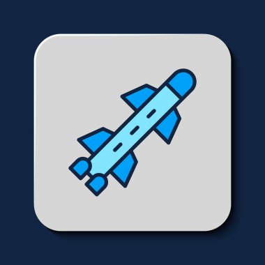 Filled outline Rocket icon isolated on blue background. Vector.