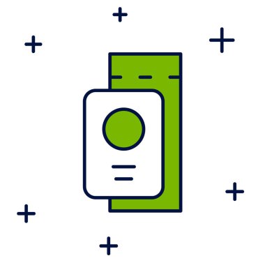 Beyaz arka planda izole edilmiş bilet simgesiyle doldurulmuş pasaport. Kimlik Belgesi. Konsept seyahat ve turizm. Vektör.