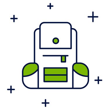 Doldurulmuş Yürüyüş sırt çantası simgesi beyaz arkaplanda izole edildi. Kamp ve dağ gezisi sırt çantası. Vektör.