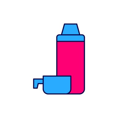 Beyaz arkaplanda izole edilmiş ana hatlı termos kabı simgesi. Termo matara ikonu. Kamp ve yürüyüş ekipmanları. Vektör.