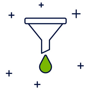 Doldurulmuş huni ya da filtre simgesi beyaz arkaplanda izole edildi. Vektör.