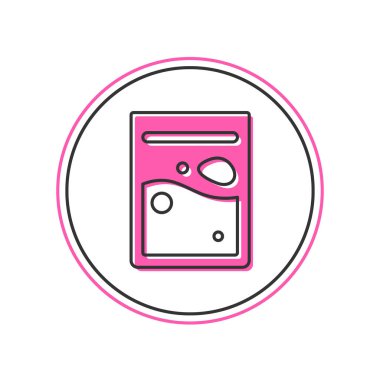 Beyaz arka planda izole edilmiş plastik torba dolusu uyuşturucu ikonu. Sağlık tehlikesi. Vektör.