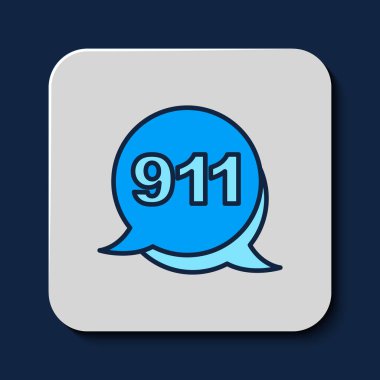 Mavi arka planda, 911 'i acil arama ikonu ile dolu bir telefon hattı var. Polis, ambulans, itfaiye, çağrı, telefon. Vektör.