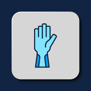 Filled outline Protective gloves icon isolated on blue background. Vector.