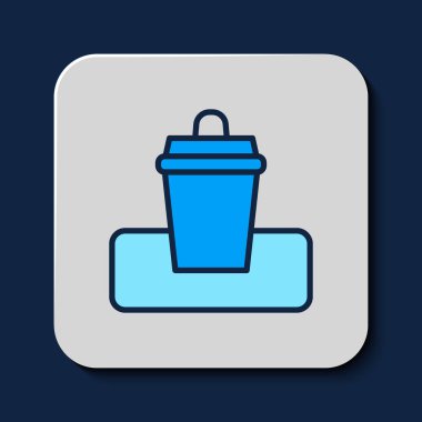 Filled outline Trash can icon isolated on blue background. Garbage bin sign. Recycle basket icon. Office trash icon. Vector.