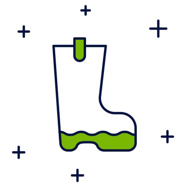 Beyaz arka planda izole edilmiş su geçirmez lastik bot simgesi. Yağmurlu hava, balıkçılık, bahçe işleri için çizme. Vektör.