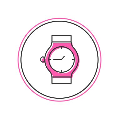 Beyaz arkaplanda izole edilmiş ana hatlı bilek saat simgesi. Kol saati simgesi. Vektör.