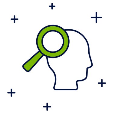 Beyaz arkaplanda izole edilmiş arama iş simgesi için ana hatlı büyüteç. İşe alım ya da seçim konsepti. Çalışanları ve işi ara. Vektör.