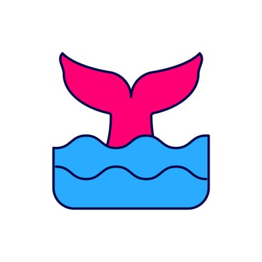 Beyaz arka planda izole edilmiş okyanus dalgası ikonu ile balina kuyruğu doldurulmuş. Vektör.