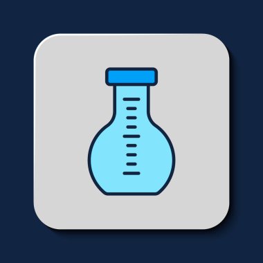 Filled outline Test tube and flask chemical laboratory test icon isolated on blue background. Laboratory glassware sign. Vector.