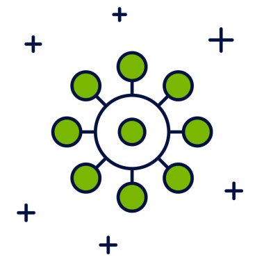 Beyaz arkaplanda izole edilmiş ana hatlı virüs simgesi. Corona virüsü 2019-nCoV. Bakteri ve mikroplar, hücre kanseri, mikrop, mantar. Vektör.