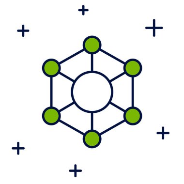 Doldurulmuş Molekül simgesi beyaz arkaplanda izole edildi. Kimya moleküllerinin yapısı, fen öğretmenlerinin yenilikçi eğitim posteri. Vektör.