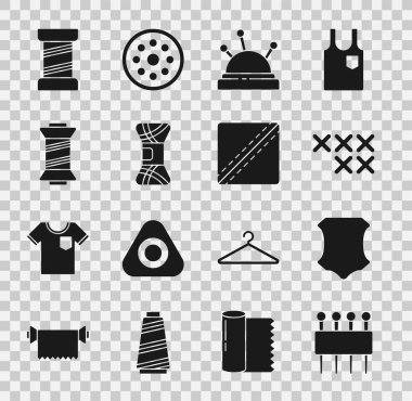 Set Needle for sewing Leather Adjustable embroidery hoop bed and needles Yarn Sewing thread and Pattern icon. Vector.